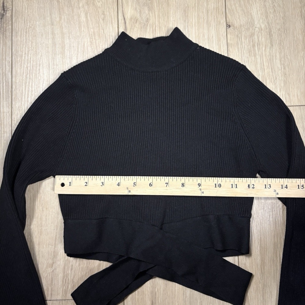 Zara Womens Sweater Cropped Ribbed Crewneck Long Sleeve Black Size Small - Picture 4 of 6